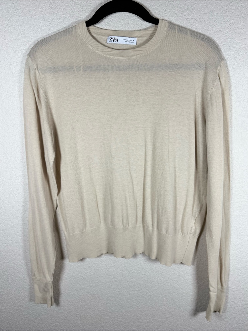 Zara Cream Thin Crewneck Sweater